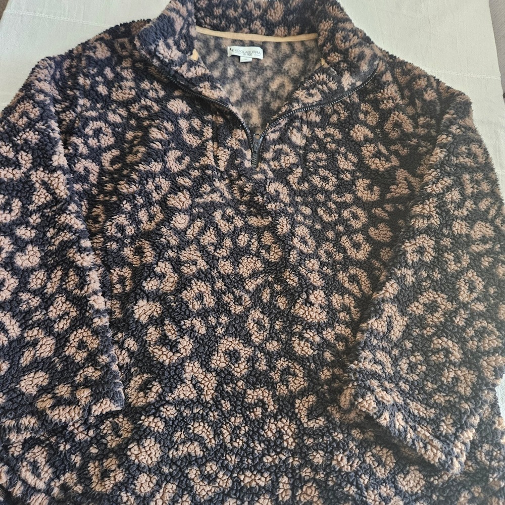 Koolaburra by UGG Womens XL Leopard Print Sherpa Fleece Quarter Zip Pullover